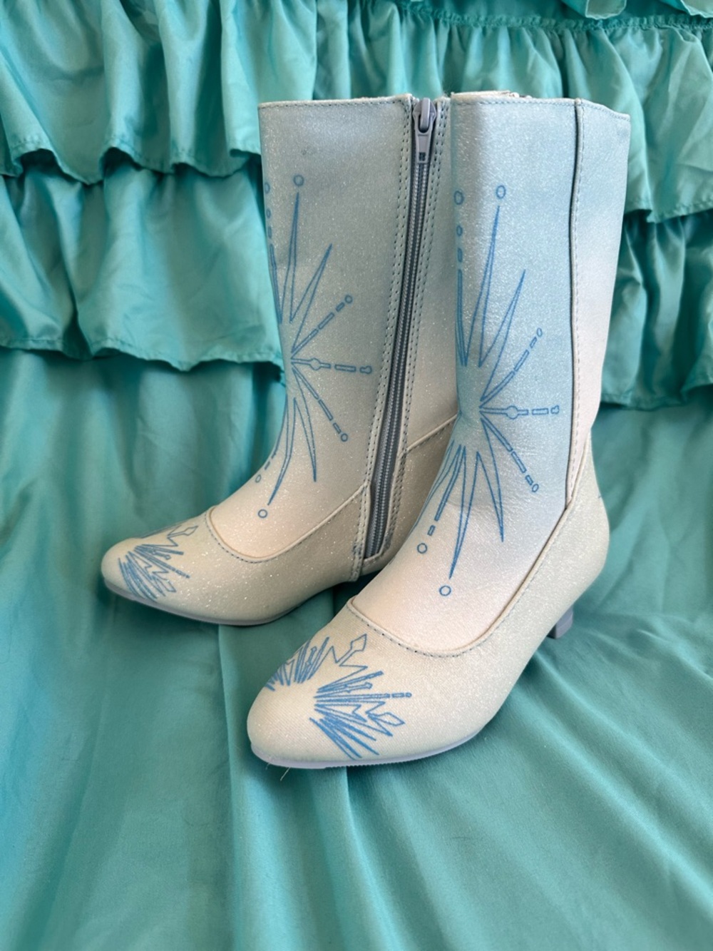 Disney Frozen Elsa’s Light Blue Glitter Mid-Calf Boots with Snowflake Detail